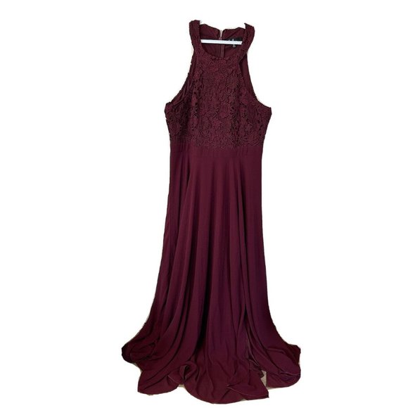 Lulu's Dresses Lulus Picture Perfect Lace Maxi Dress Gown Burgundy